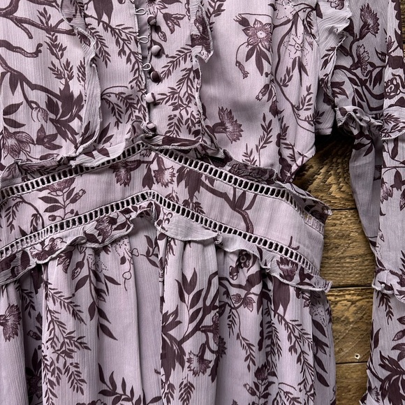 ASOS DESIGN frill mini dress with button detail in dusty purple toile du jouy - Picture 7 of 9